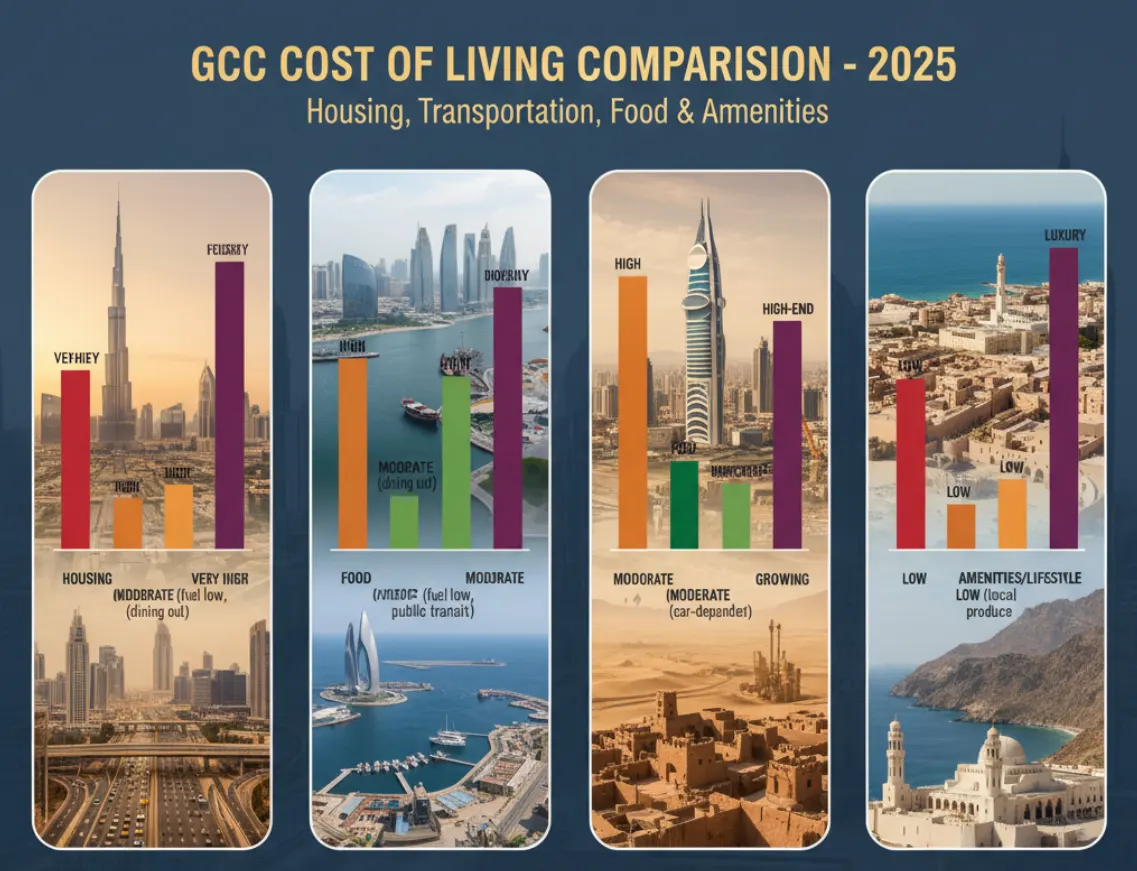 مقارنة شاملة لتكاليف المعيشة في دول الخليج العربي (2025)
