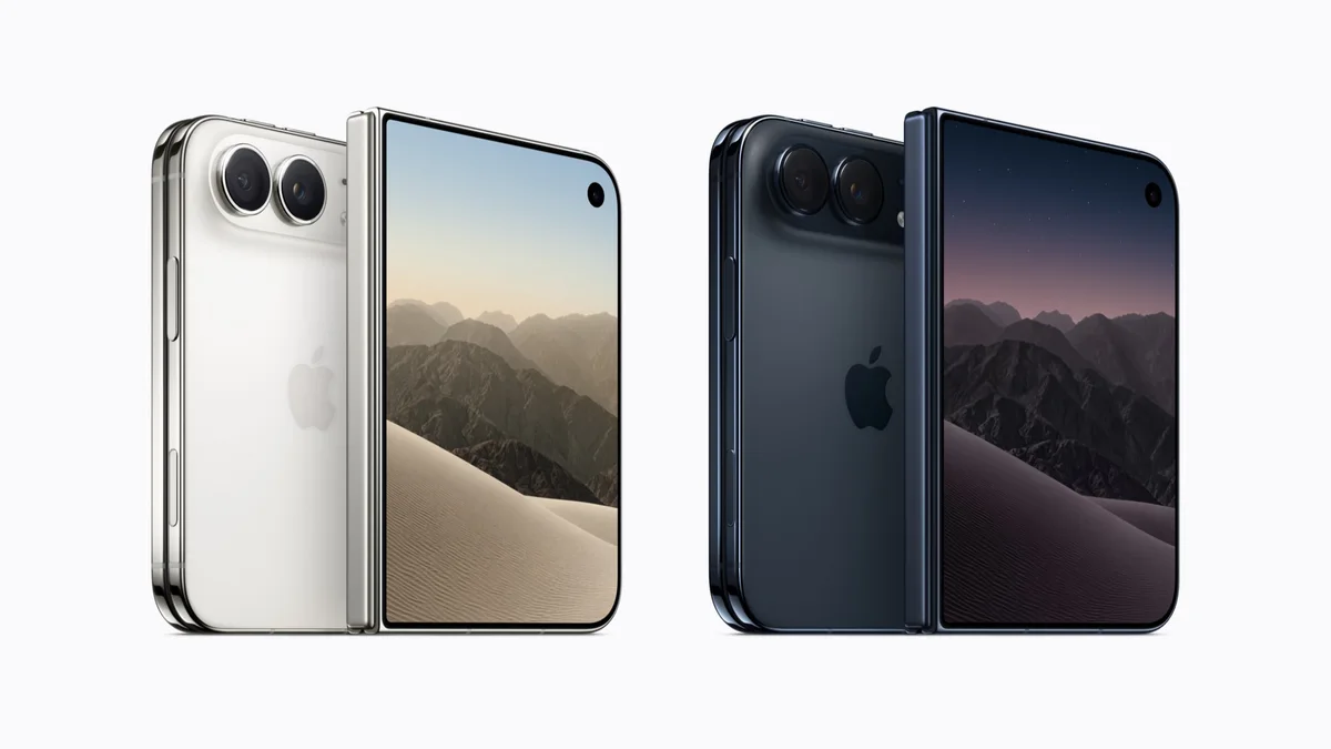iPhone Duo باللونين الأبيض والداكن مطوياً ومفتوحاً
