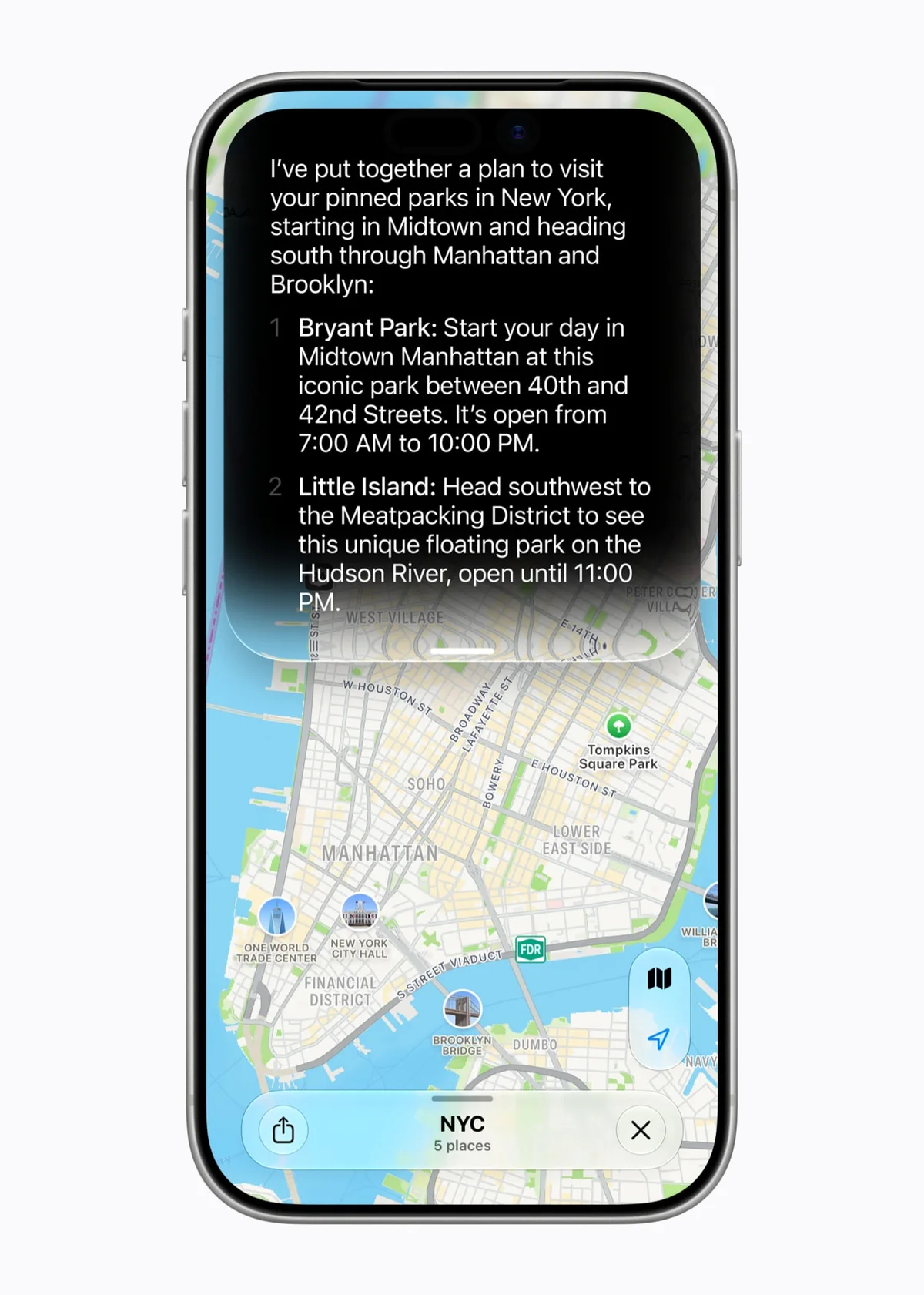 Siri AI تقترح برنامج يوم كامل على الخريطة